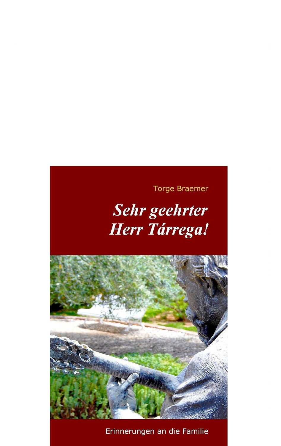 Buchcover, Francisco Tárregas Rücken mit Gitarre und Bank im Park